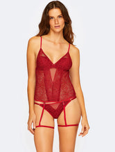 Carregar imagem no visualizador da galeria, Corselet Com Cinta Liga + Calcinha String Fio Just Love