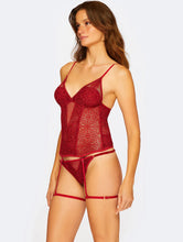 Carregar imagem no visualizador da galeria, Corselet Com Cinta Liga + Calcinha String Fio Just Love