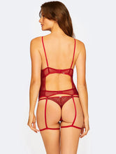 Carregar imagem no visualizador da galeria, Corselet Com Cinta Liga + Calcinha String Fio Just Love
